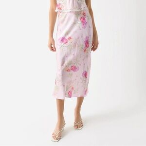 LoveShackFancy Castle Midi Pink Satin/Silk Skirt Size Large NWOT